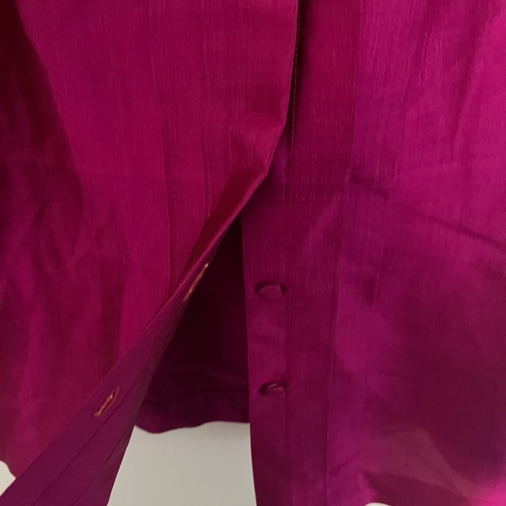 Women's Magenta Thai Silk Button-Up Blouse - Picture 5 of 9